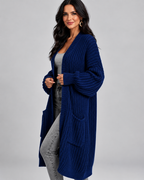 Navy chunky knit longline cardigan side