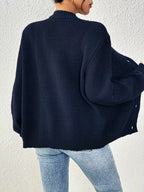 Women's Chunky Ribbed Knit Cardigan with V-Neck and Button Front