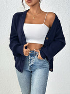 Women's Chunky Ribbed Knit Cardigan with V-Neck and Button Front