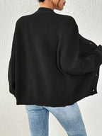 Women's Chunky Ribbed Knit Cardigan with V-Neck and Button Front