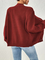 Women's Chunky Ribbed Knit Cardigan with V-Neck and Button Front