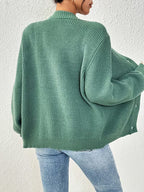 Women's Chunky Ribbed Knit Cardigan with V-Neck and Button Front