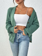 Women's Chunky Ribbed Knit Cardigan with V-Neck and Button Front