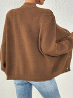 Women's Chunky Ribbed Knit Cardigan with V-Neck and Button Front