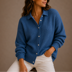 Women's Ribbed Knit Cardigan with Button Front and Collar