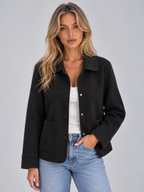 Women's Collared Overshirt Jacket with Button Front and Patch Pockets — Black — image 4