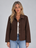 Women's Collared Overshirt Jacket with Button Front and Patch Pockets — Brown — image 1