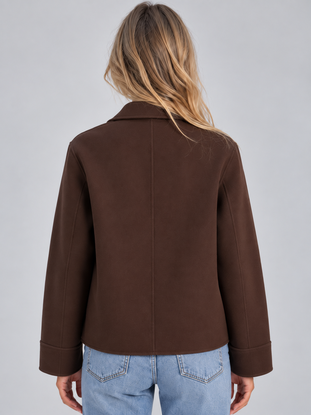 Women's Collared Overshirt Jacket with Button Front and Patch Pockets — Brown — image 2