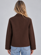 Women's Collared Overshirt Jacket with Button Front and Patch Pockets — Brown — image 2