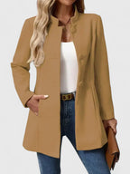 Women's Tailored Longline Jacket with Stand Collar and Button Front