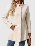 Women's Tailored Longline Jacket with Stand Collar and Button Front