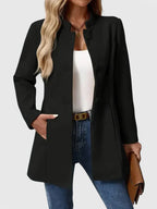 Women's Tailored Longline Jacket with Stand Collar and Button Front