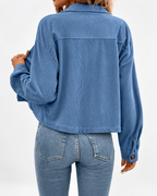 Women's cropped corduroy jacket in blue