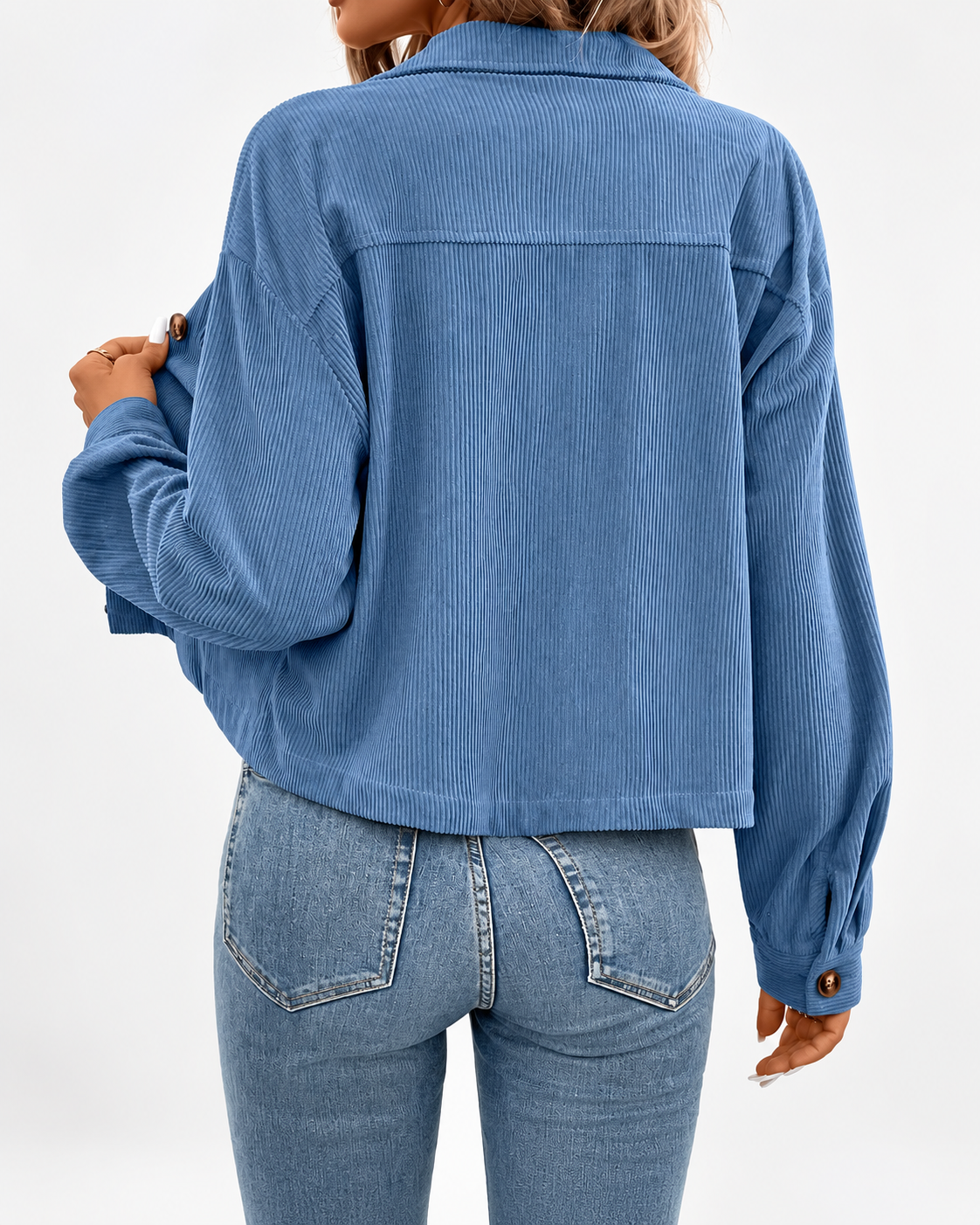 Women's cropped corduroy jacket in blue