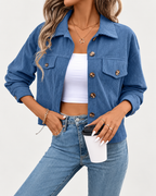 Women's cropped corduroy jacket in blue