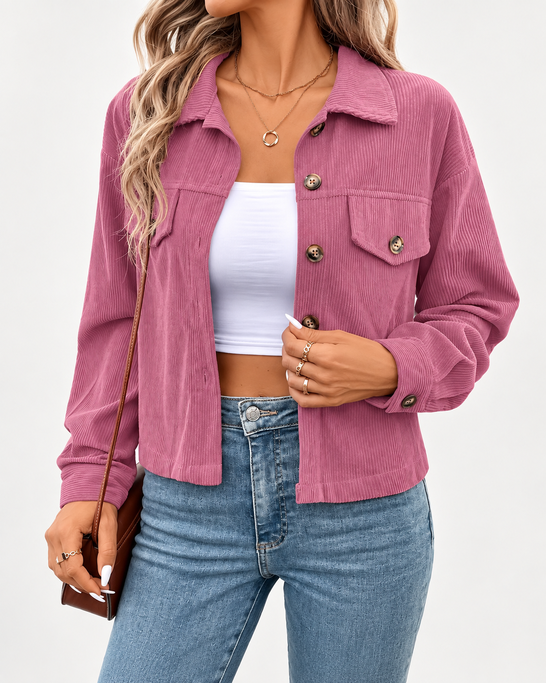 Women's cropped corduroy jacket in pink