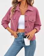 Women's cropped corduroy jacket in pink