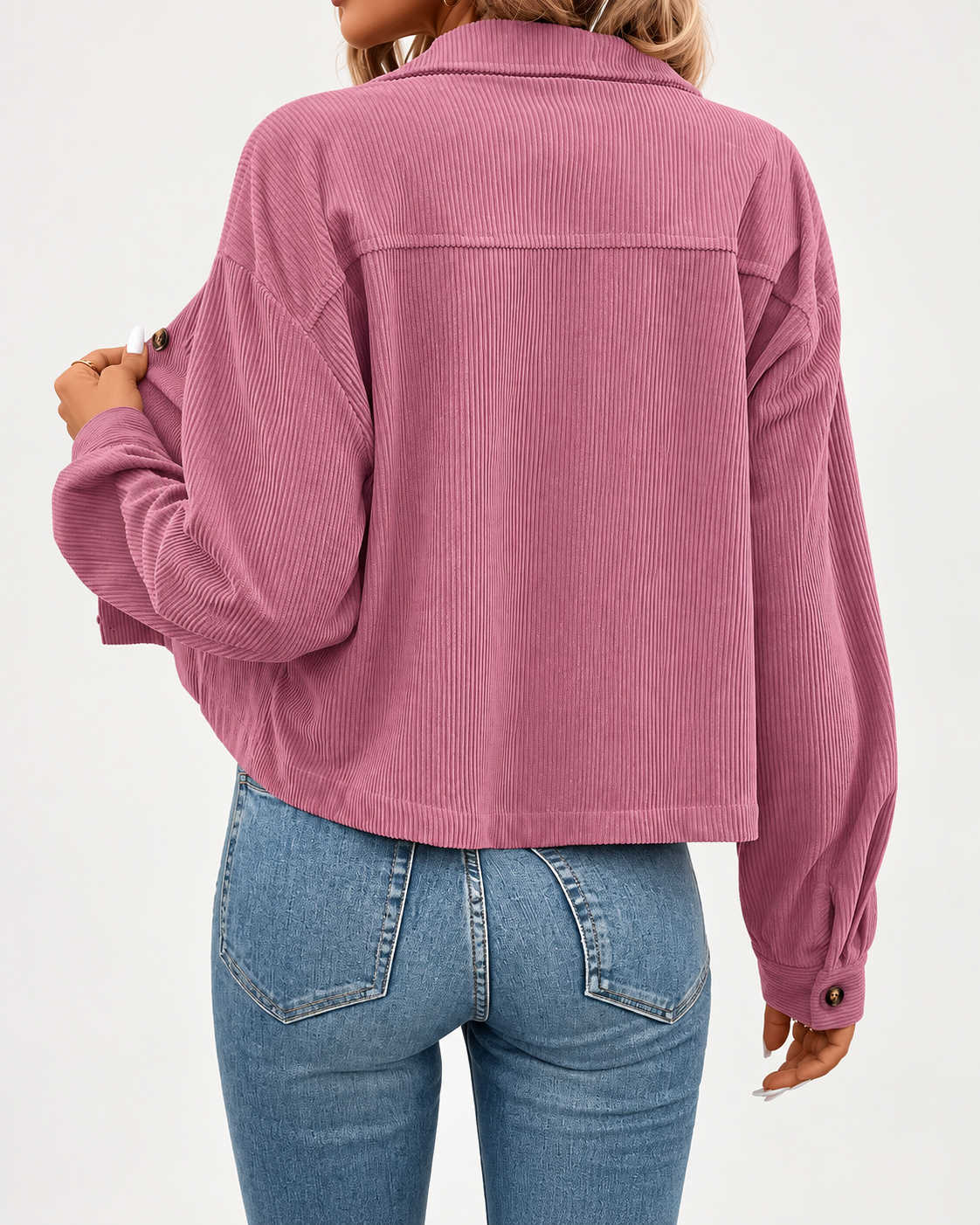 Women's cropped corduroy jacket in pink
