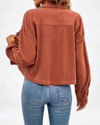 Women's cropped corduroy jacket with chest pockets and button front