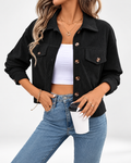Women's cropped corduroy jacket in black