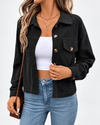 Women's cropped corduroy jacket in black