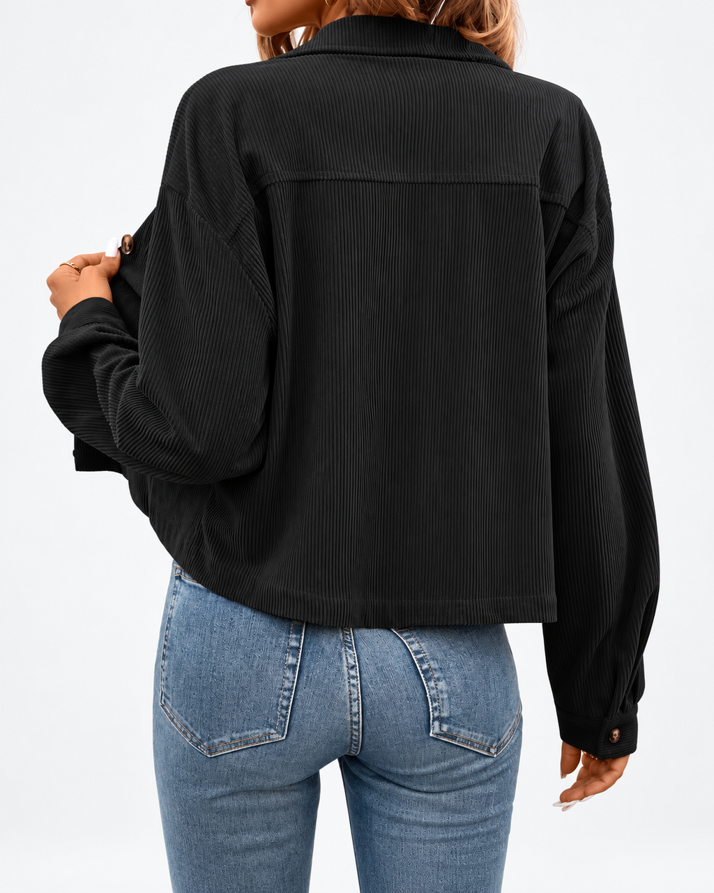 Women's cropped corduroy jacket in black