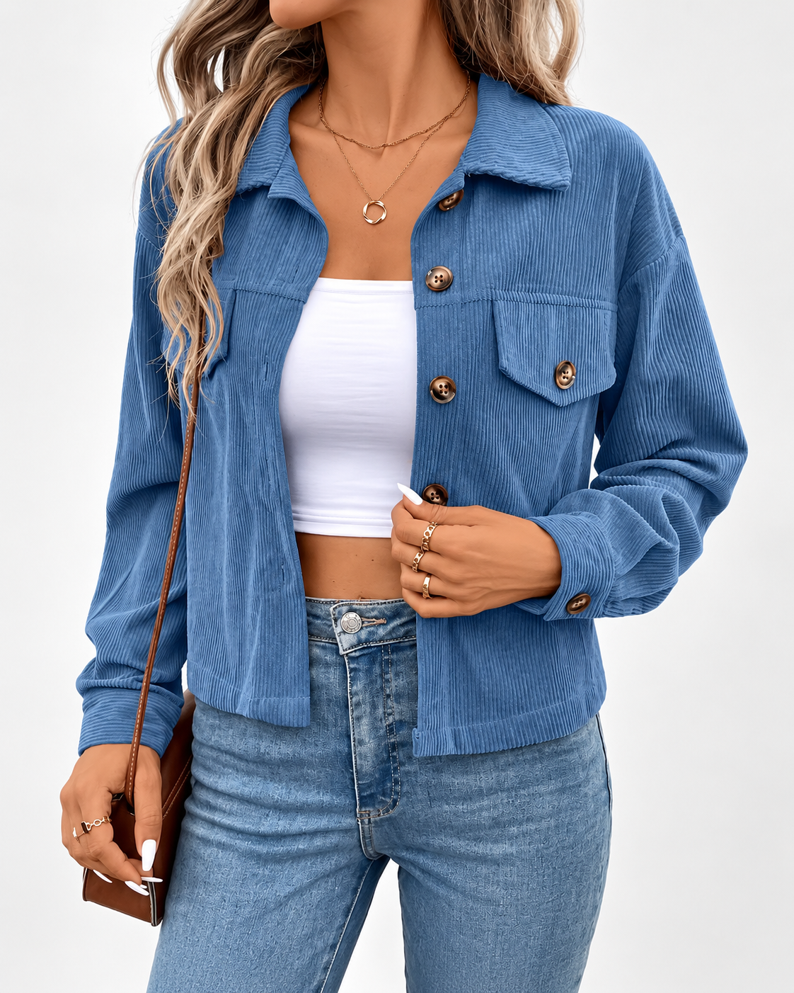 Women's cropped corduroy jacket in blue