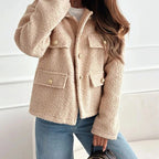 Women's Cropped Boucle Jacket with Collar and Gold Buttons