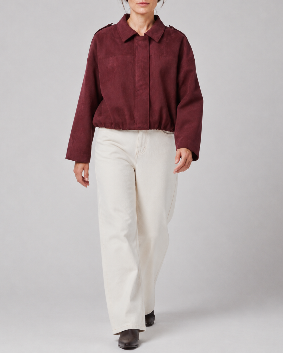 Women's Cropped Collared Bomber Jacket