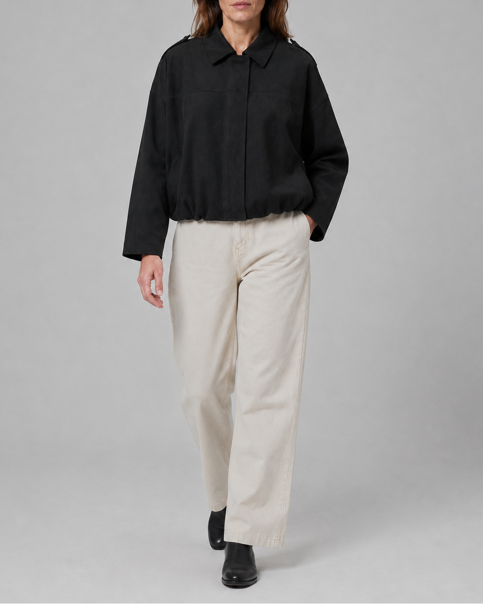 Women's Cropped Collared Bomber Jacket