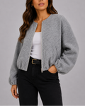 Women's Cropped Bomber Jacket with Zip Front and Pockets