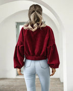 Women's Cropped Corduroy Jacket with Collar and Button Front