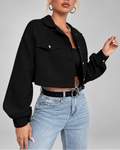 Cream cropped corduroy trucker jacket front