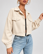 Cropped corduroy trucker jacket collar detail