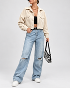 Cropped corduroy trucker jacket cord texture