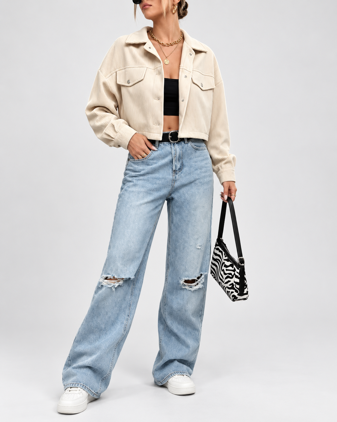 Cropped corduroy trucker jacket cord texture