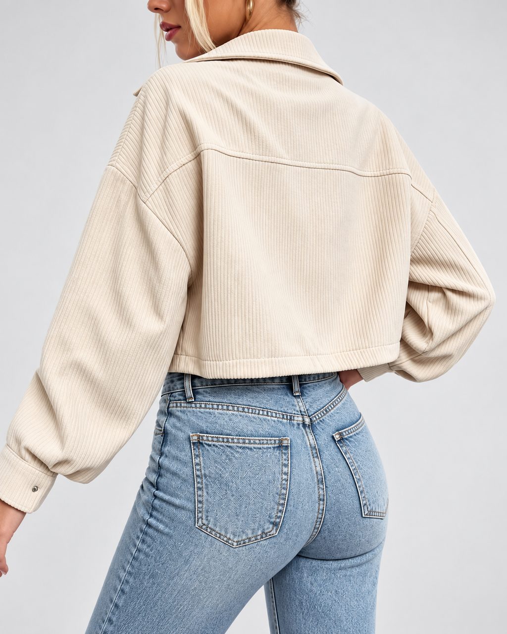 Cropped corduroy trucker jacket full length