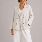 Women's Cropped Double Breasted Pea Coat with Lapel Collar