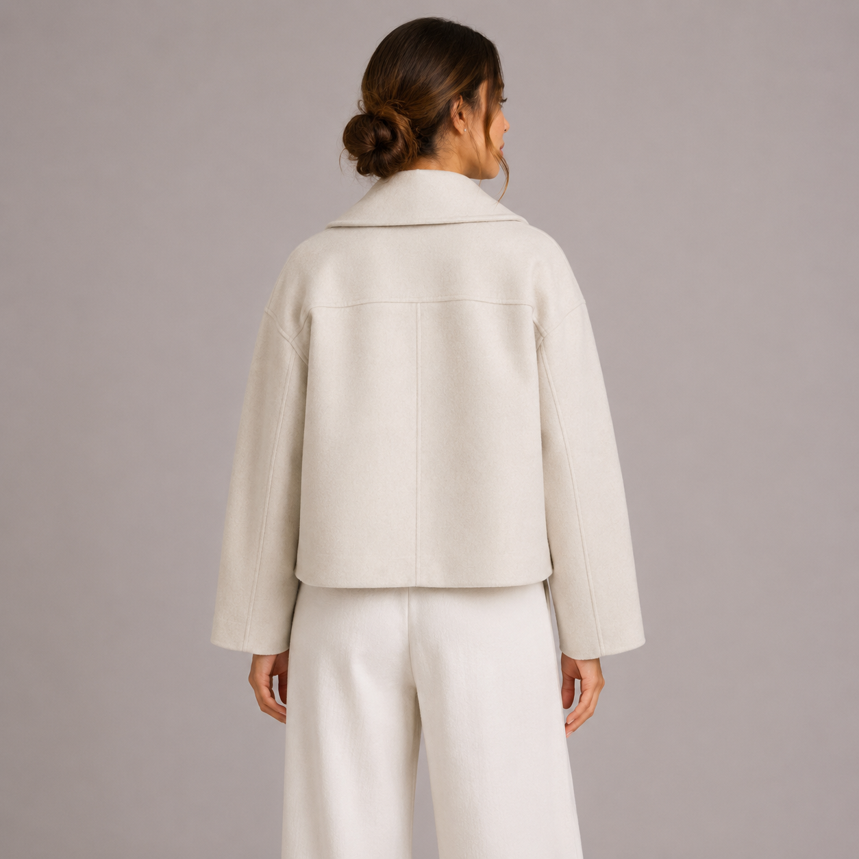 Women's Cropped Double Breasted Pea Coat with Lapel Collar