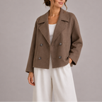 Women's Cropped Double Breasted Pea Coat with Lapel Collar