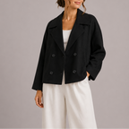 Women's Cropped Double Breasted Pea Coat with Lapel Collar