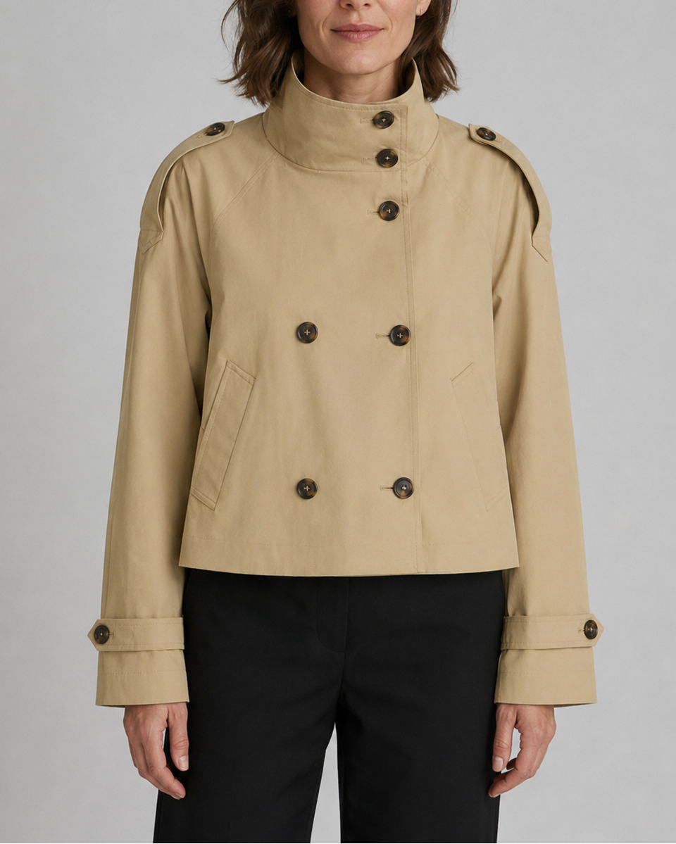 Women's Cropped Double Breasted Stand Collar Trench Coat
