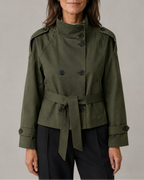 Women's Cropped Double Breasted Stand Collar Trench Coat