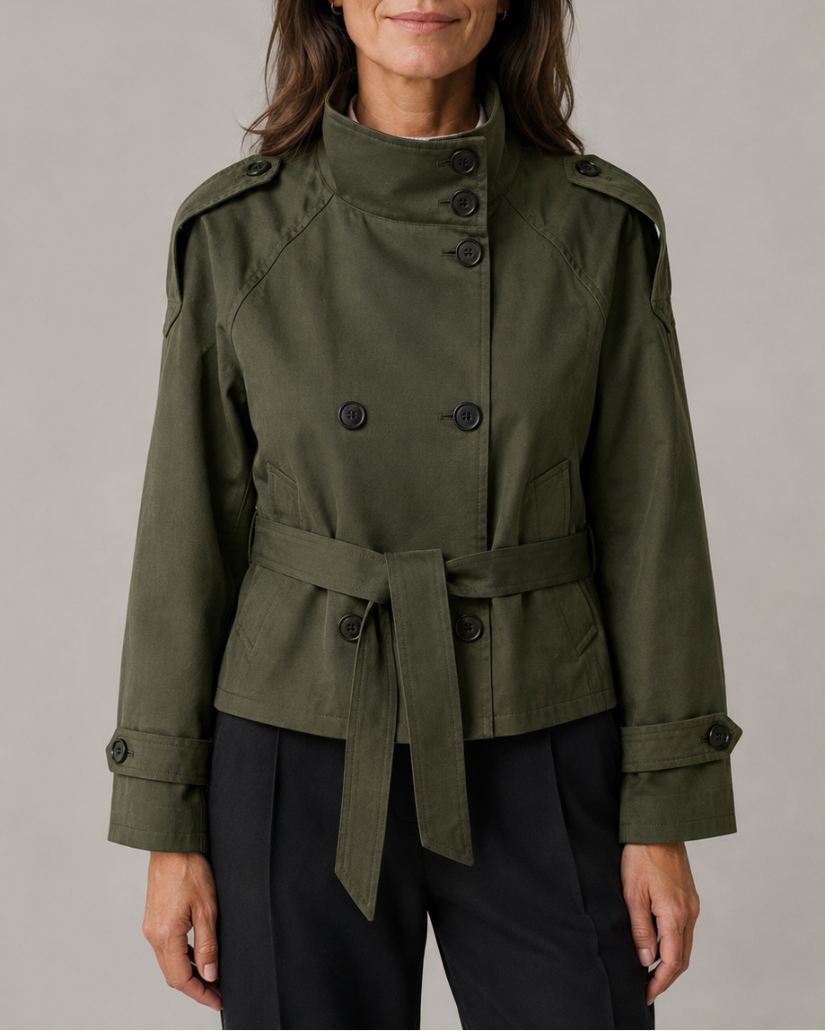 Women's Cropped Double Breasted Stand Collar Trench Coat