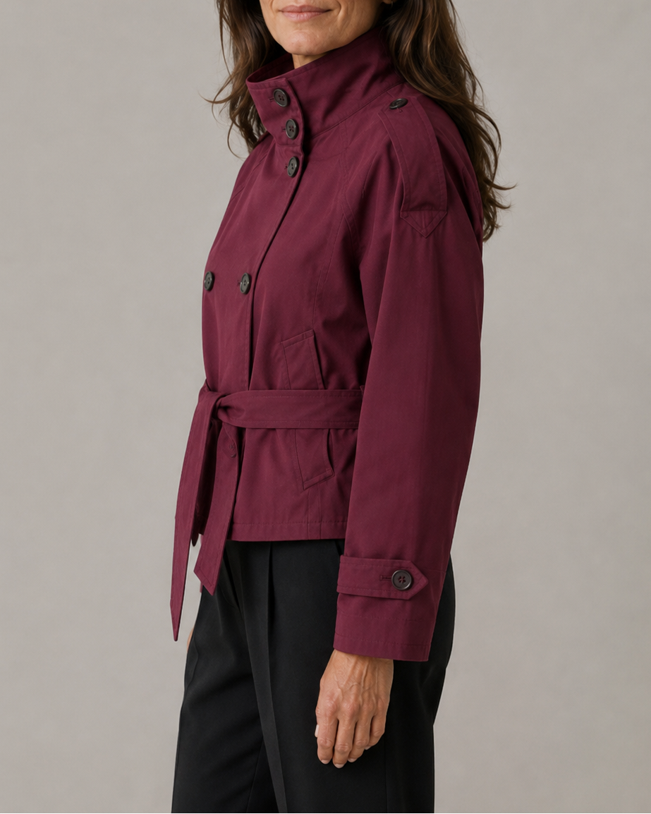 Women's Cropped Double Breasted Stand Collar Trench Coat