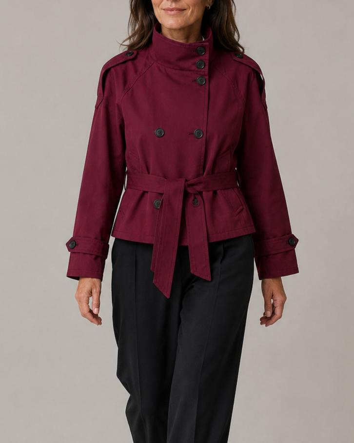Women's Cropped Double Breasted Stand Collar Trench Coat