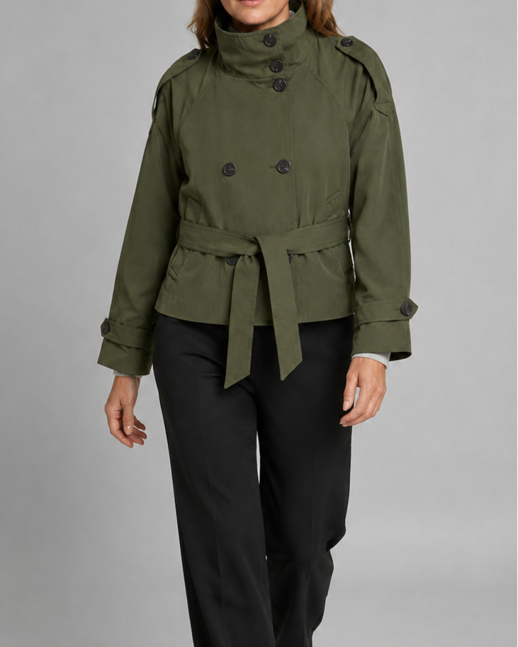 Women's Cropped Double Breasted Stand Collar Trench Coat