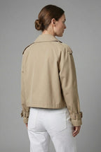 Women's Cropped Double Breasted Trench Coat with Lapel Collar