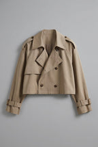 Women's Cropped Double Breasted Trench Coat with Lapel Collar