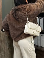 Women's Cropped Faux Fur Jacket with Open Front and Lapel Collar